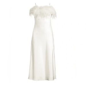 Size Medium White Feather Trim Dress